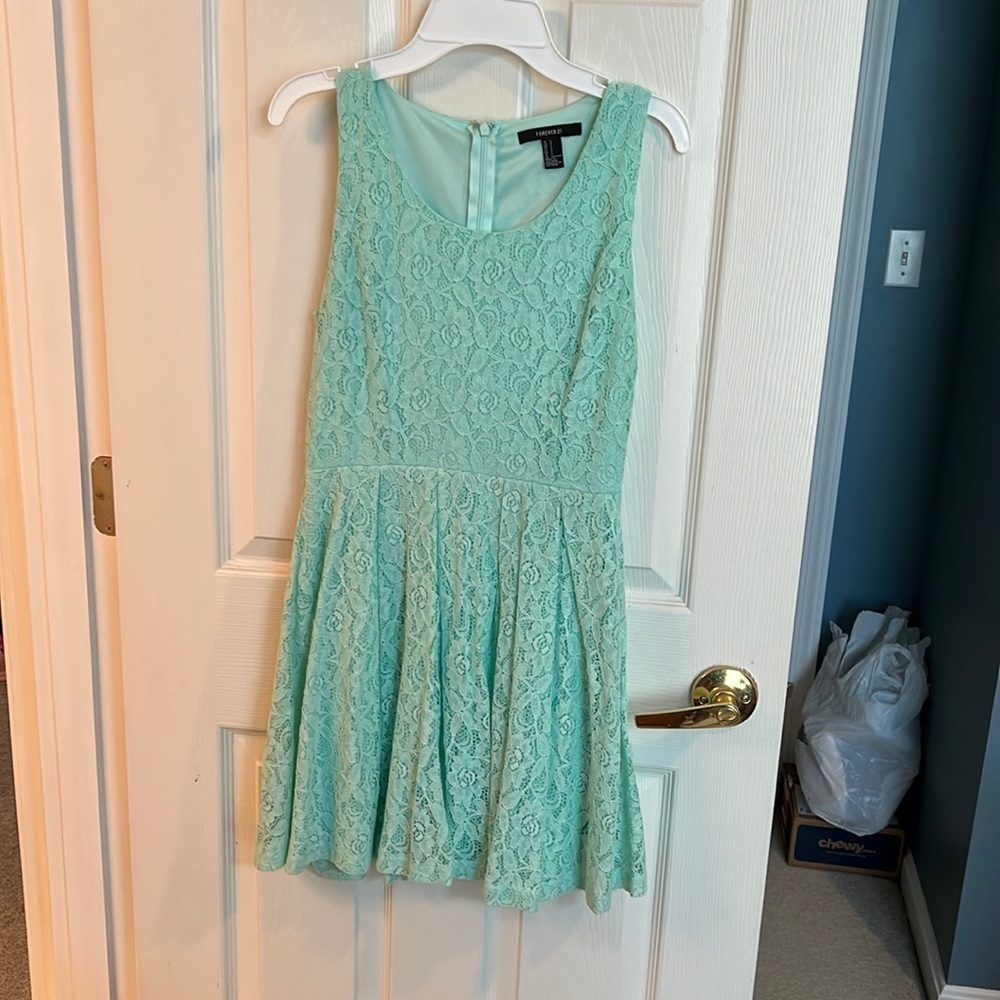 mint green lacy floral summer mini dress